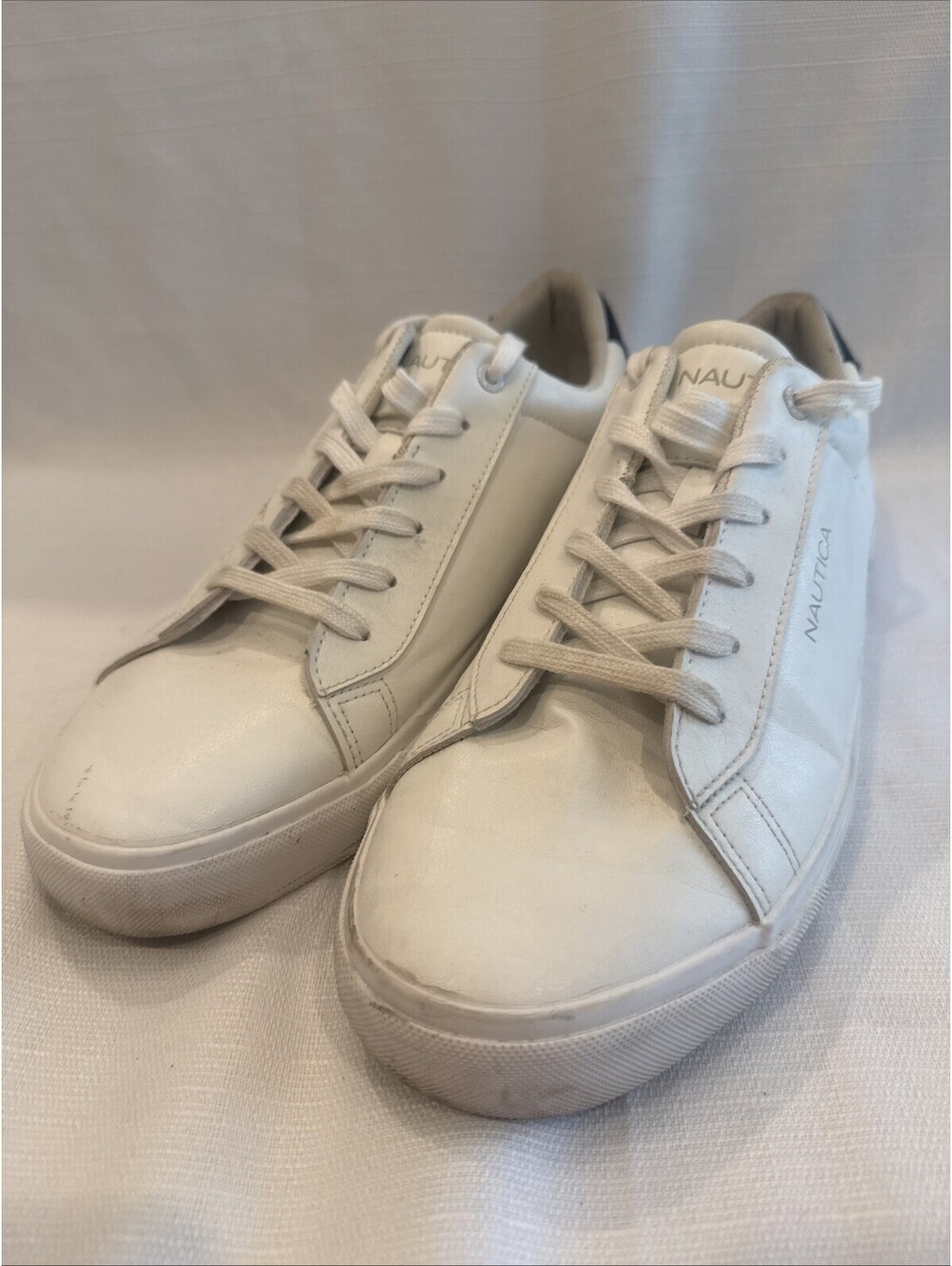 Nautica Mens Fashion Sneakers Cream Off White Low Top Lace Up Casual Size 13